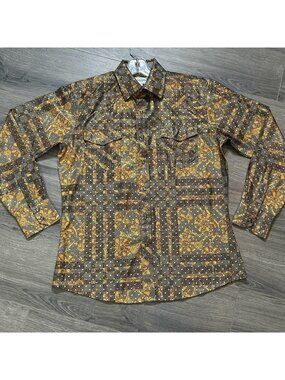 Ace Of Diamond Shirt Mens S Gold Geometric Metallic Snap Front Western Party USA